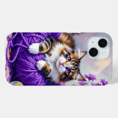 Kat in paarse garen en bloemen Case-Mate iPhone case (Achterkant (horizontaal))