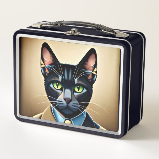 Kat in pak metalen lunchbox (Voorkant)