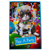 Kat in partijkloon medium cadeauzakje (Voorkant)