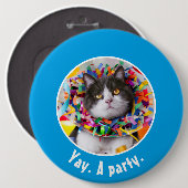 Kat in partijkloon ronde button 6,0 cm (Voorkant /achterkant)