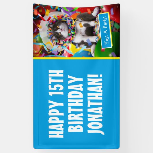 Kat in partijkloon spandoek (Verticaal)