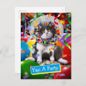 Kat in partijkloon uitnodiging briefkaart (Voorkant / Achterkant)