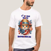 Kat in patriottisch pet en sjaal Independence Day T-shirt (Voorkant)