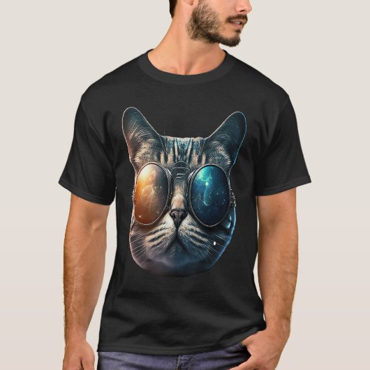 Kat in piloten zonnebril Cool Kat Harige Vakantie T-shirt (Voorkant)