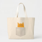 Kat in Pocket, bekijk een boe Grote Tote Bag (Voorkant)