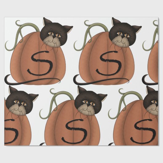 Kat in pompoen cadeaupapier (Vlak)