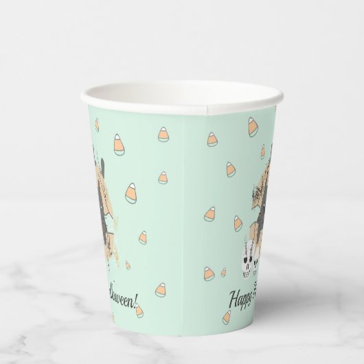 Kat in pompoen Candy Corn Kinder Halloween Papieren Bekers (Rechts)