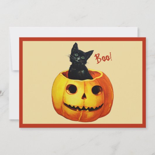 Kat in pompoen feestdagenkaart (Voorkant)