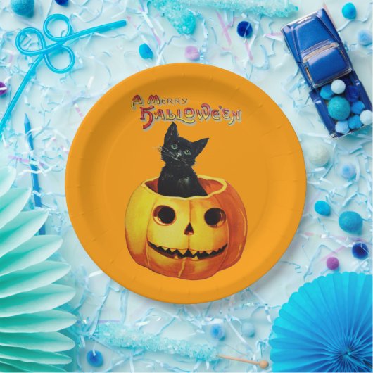 Kat in pompoen Halloween Borden Papieren Bordje (Feest)