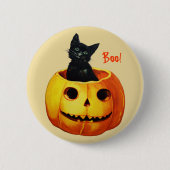 Kat in pompoen  Halloween Button (Voorkant)