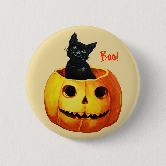 Kat in pompoen  Halloween Button (Voorkant)