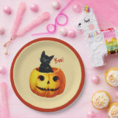 Kat in pompoen Halloween Papier Borden Papieren Bordje (Feest)