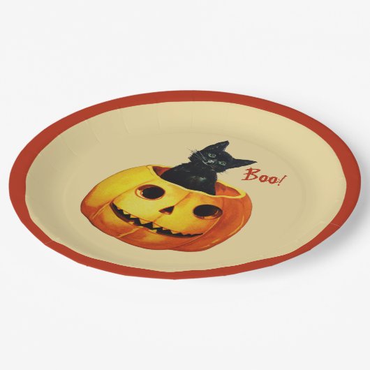 Kat in pompoen Halloween Papier Borden Papieren Bordje (Gekanteld)