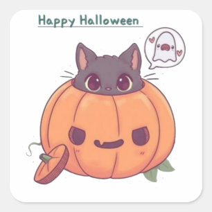 Kat in Pompoen Halloween Sticker 🎃🐱 Lieve Spok
