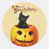 Kat in Pompoen  Halloween Stickers (Voorkant)
