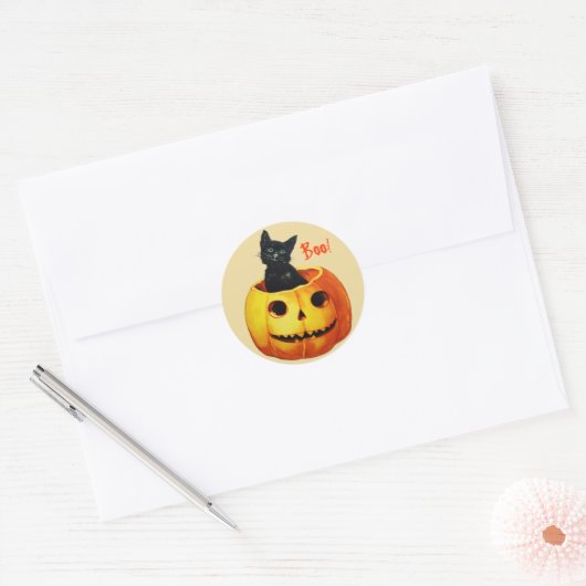 Kat in Pompoen  Halloween Stickers (Envelop)