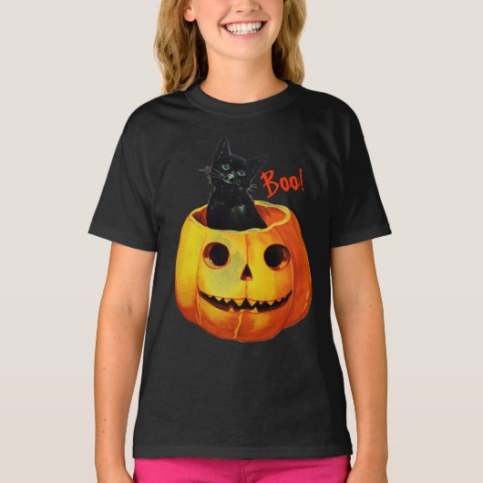 Kat in pompoen Halloween T-shirt (Voorkant)