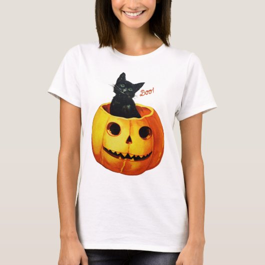 Kat in pompoen Halloween T-shirt (Voorkant)