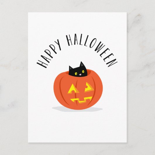 Kat in pompoen Happy Halloween Briefkaart (Voorkant)