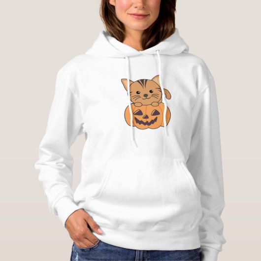 Kat in pompoen katten Halloween Hoodie (Voorkant)
