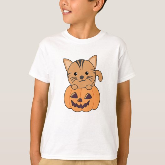 Kat in pompoen katten Halloween T-shirt (Voorkant)