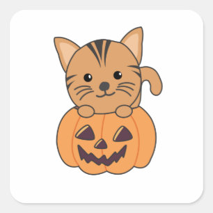 Kat in pompoen katten Halloween Vierkante Sticker