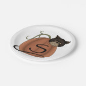 Kat in pompoen papieren bordje (Gekanteld)