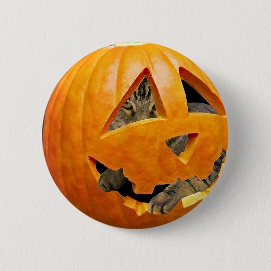 Kat in pompoen ronde button 5,7 cm (Voorkant)