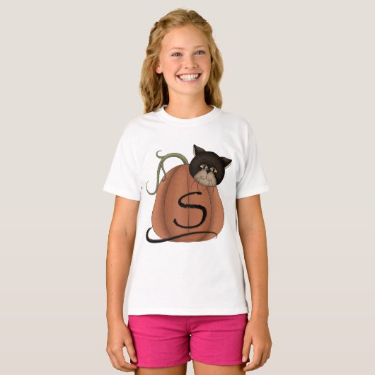 Kat in pompoen t-shirt (Voorkant volledig)