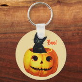 Kat in pompoen vintage Halloween-sleutelhanger Sleutelhanger (Voorkant)