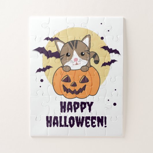Kat In Pompoen Zoete Katten Gelukkige Halloween Ji Legpuzzel (Verticaal)