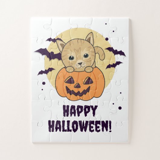 Kat In Pompoen Zoete Katten Gelukkige Halloween Ji Legpuzzel (Verticaal)