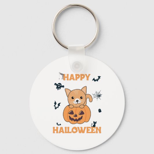 Kat in pompoen, zoete katten, Happy Halloween Sleutelhanger (Voorkant)