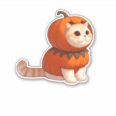 Kat in pompoenkostuum voor Halloween Sticker (Voorkant)