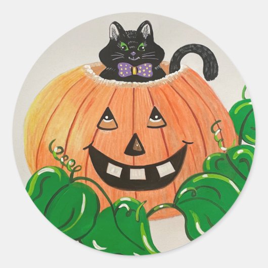 Kat in Pumpkin Classic Sticker (Voorkant)