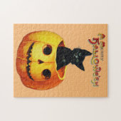 Kat in Pumpkin Halloween Chidlren's puzzle Legpuzzel (Horizontaal)