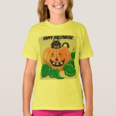 Kat in Pumpkin Halloween T-shirt (Voorkant)