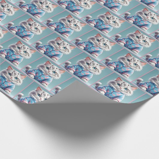 Kat in pyjama cadeaupapier (Hoek)