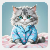 Kat in pyjama vierkante sticker (Voorkant)