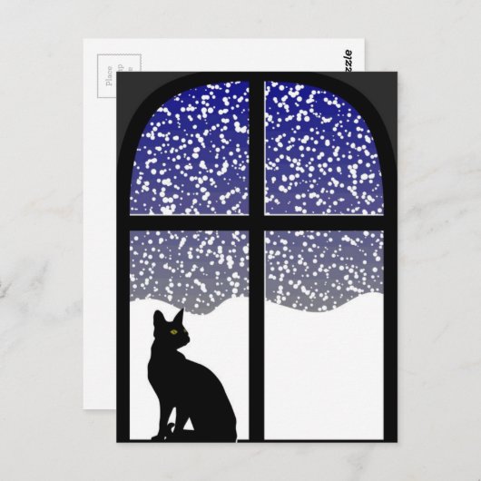 Kat in raam in winter briefkaart (Voorkant / Achterkant)