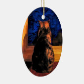 Kat in raam kerstversiering keramisch ornament (Rechts)