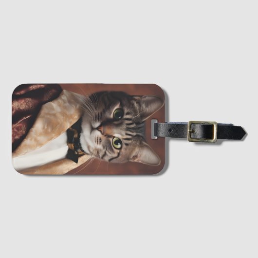 Kat in Roken Jas Bagagelabel (Voorkant (horizontaal))