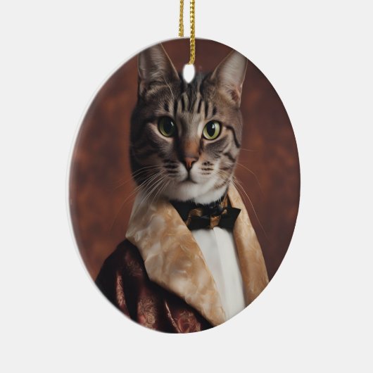 Kat in Roken Jas Keramisch Ornament (Rechts)