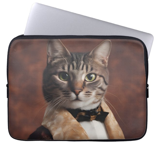 Kat in Roken Jas Laptop Sleeve (Voorkant)