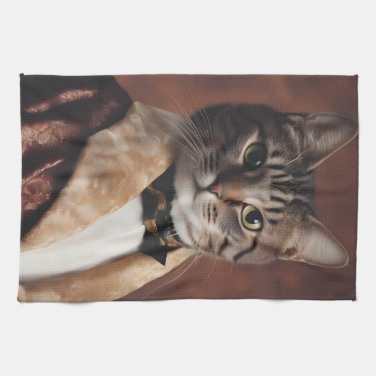 Kat in Roken Jas Theedoek (Horizontaal)