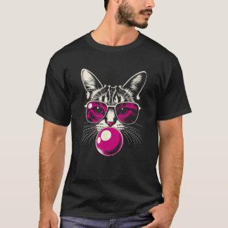 Kat in Roze Brillen Roze Bubbel Mannen Vrouwen Kin T-shirt