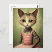 Kat in Roze Jurk Schattig Briefkaart (Voorkant / Achterkant)