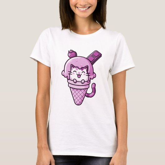 Kat in roze kegel t-shirt (Voorkant)