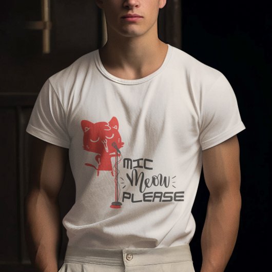 Kat in Roze kleur met grijs Mic Meow Please T-shirt
