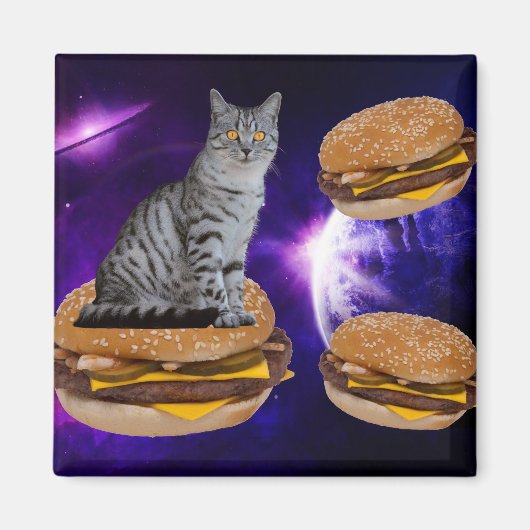 KAT IN RUIMTE MET CHEESEBURGERS magneet (Voorkant)